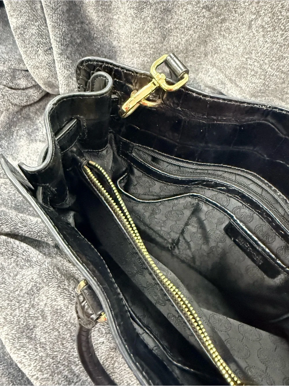 Michael Kors Black Croc-Embossed Leather Satchel with Strap